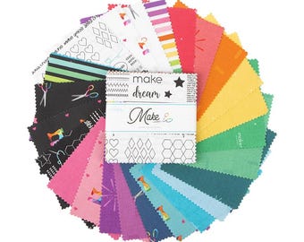 Haz un paquete de abalorios apilables de 5 pulgadas de Kristy Lea de Quiet Play para Riley Blake Designs, algodón acolchado arcoíris, 42 piezas