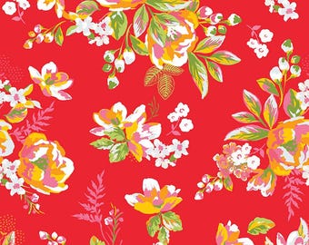Wide Back Picnic Florals - Main Floral Print in Red by My Mind's Eye for Riley Blake Designs; Approx. 107"/108" for Quilt Backing