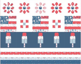 Kit para hacer un edredón "Las bendiciones de la libertad" con telas Firework Fields de Gracey Larson; incluye patrón en papel; NO incluye telas lisas para el fondo.