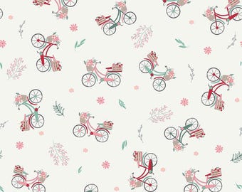 Bicycles on Sand Dollar (Off White) from Berry Market by Beverly McCullough of Flamingo Toes for Riley Blake Design; Quality Quilting Cotton