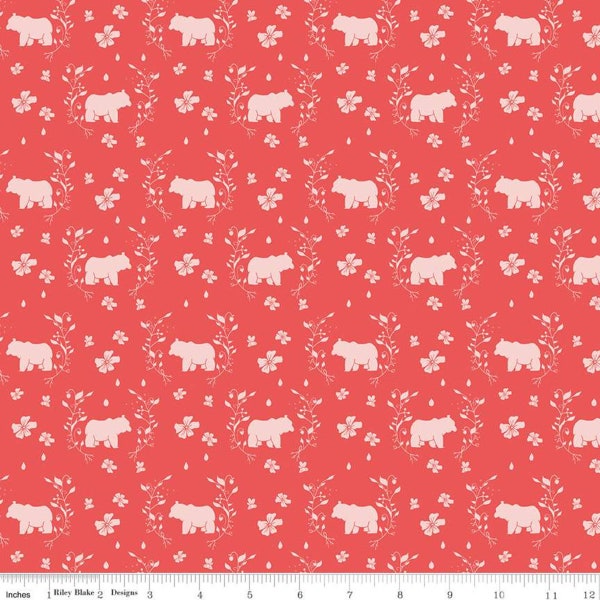 Strawberry Honey - Honey Bears on Cayenne Red by Gracey Larson for Riley Blake Designs, Quality Quilting Cotton, Fabric By-The-Yard