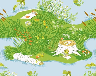 Frog Pond from Heather Ross' Studio Edit Collection for Windham Fabrics; Quality Quilting Cotton; Cute Fussy Cutting Print