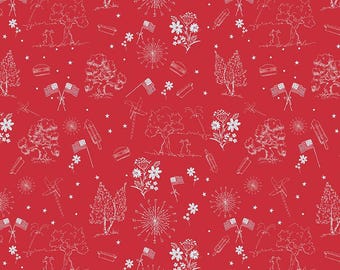 Firework Fields Independence Toile in Red by Gracey Larson for Riley Blake Designs; Patriotic Quilting Fabric