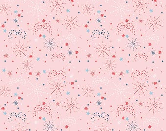 Firework Fields Fireworks on Light Pink by Gracey Larson for Riley Blake Designs; Patriotic Quilting Fabric