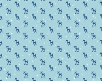 Cozy Christmas Reindeer on Blue by Lori Holt of Bee in my Bonnet for Riley Blake Designs, Quilting Cotton, Christmas Fabric By-The-Yard