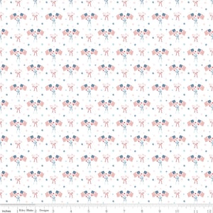 3/4 Yard Left: Firework Fields Flags on White by Gracey Larson for Riley Blake Designs; Patriotic Quilting Fabric