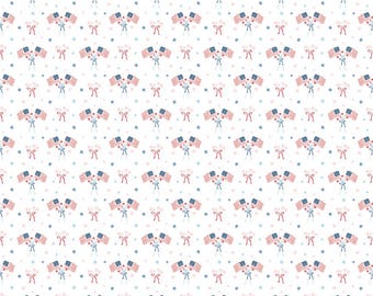 Firework Fields Flags on White by Gracey Larson for Riley Blake Designs; Patriotic Quilting Fabric