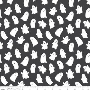Hey Pumpkin Ghosts on Charcoal by My Mind&#39;s Eye for Riley Blake Designs, Quality Quilting Cotton, Halloween Fabric By-The-Yard