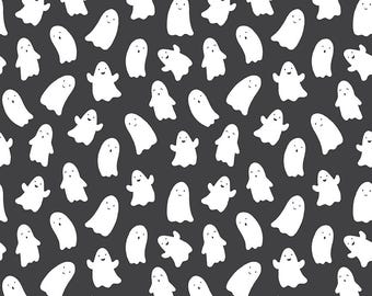 Hey Pumpkin Ghosts on Charcoal by My Mind's Eye for Riley Blake Designs, Quality Quilting Cotton, Halloween Fabric By-The-Yard