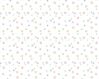 Chasing Rainbows Garden Sprinkles in White by Leslie Ryan for Riley Blake Designs; Rainbow Quilting Fabric