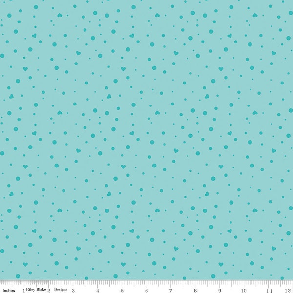 Dream - Scatter Love in Aqua Blue by Kristy Lea of Quiet Play for Riley Blake Designs, Rainbow Quilting Cotton