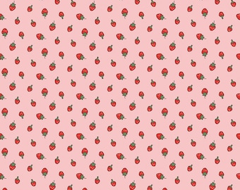 Serendipity 2 Strawberries on Pink by Minki Kim of Sewing Illustration for Riley Blake Designs, Quilting Fabric By-The-Yard