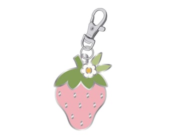 Dije de esmalte con forma de fresa rosa para la colección de libros de cocina de Lori Holt de Bee in my Bonnet; tirador de cremallera de aproximadamente 1" x 1 1/2"