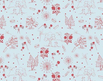 Firework Fields Independence Toile in Light Blue by Gracey Larson for Riley Blake Designs; Patriotic Quilting Fabric