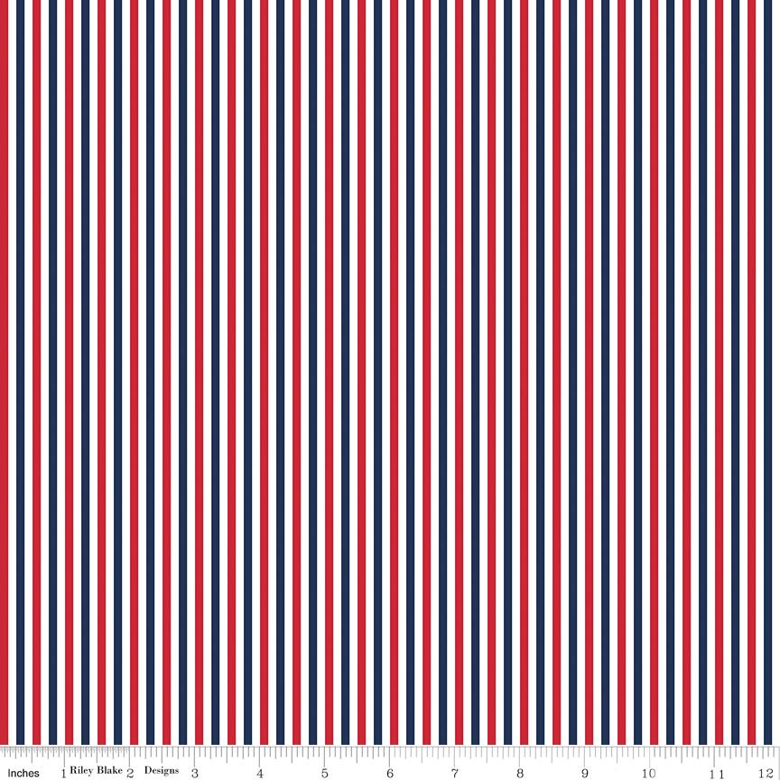 Patriotic 1/8 Inch Stripe - Red, White, and Blue Stripes; Basics Collection for Riley Blake Designs, Striped Quilting Cotton; Binding Fabric