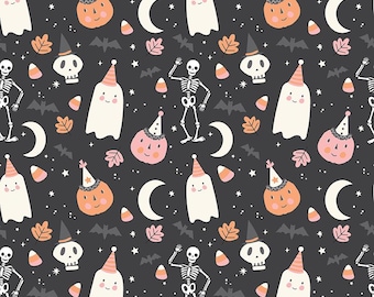 Hey Pumpkin Main Print on Charcoal by My Mind's Eye for Riley Blake Designs, Quality Quilting Cotton, Halloween Fabric By-The-Yard