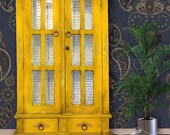 Antique Yellow Tall Bookcase Bookshelf with Drawers - 3 Shelves - 2 Drawers
