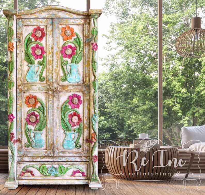 White Antique Bedroom Armoire For Sale 6 1 2 Feet High Etsy