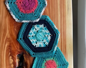 Set of 3, Hexagon Cotton Dishcloth
