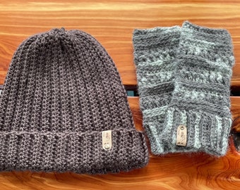 Crocheted Hat and Fingerless Glove Set