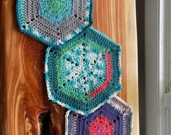 Set of 3, Cotton Hexagon Washcloth