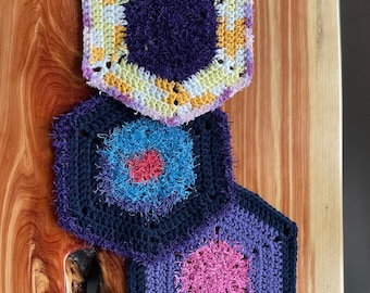Set of 3, Multicolored Hexagon Cotton Dishcloth