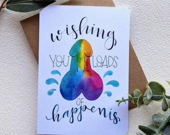 Rainbow loads PRINT// pride wedding bachelor gift gay best friend birthday card dirty anniversary engagement party dick card penis art