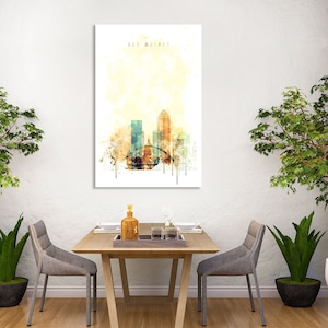 Des Moines print art on canvas, Iowa watercolor paint art wall, Des Moines watercolor print, Des Moines modern wall art, Des Moines artwork