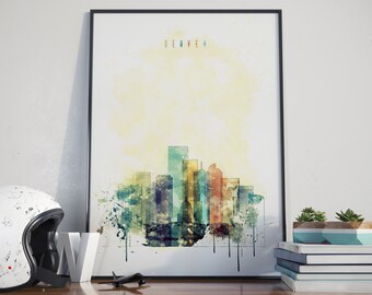 Items Similar To Denver Skyline Art Print Watercolor Painting