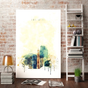 San Jose Skyline Watercolor Print – Modern Abstract Cityscape Wall Art | Colorful Urban Poster | California Home and Office Decor