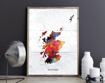 Scotland Art Scotland Wall Art Scotland Wall Decor Scotland Photo Scotland Print Scotland Poster Scotland Map Country Map Watercolor Map