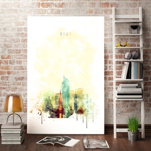 Oslo Skyline Watercolor Print – Norway Cityscape Wall Art | Scandinavian Architecture Poster, Modern Nordic Urban Decor