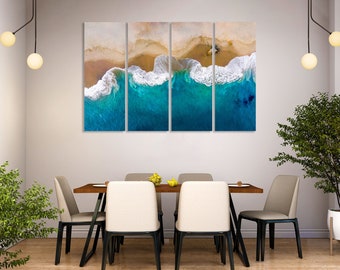 Aerial Beach Wave Canvas Print, Coastal Seascape Wall Art
