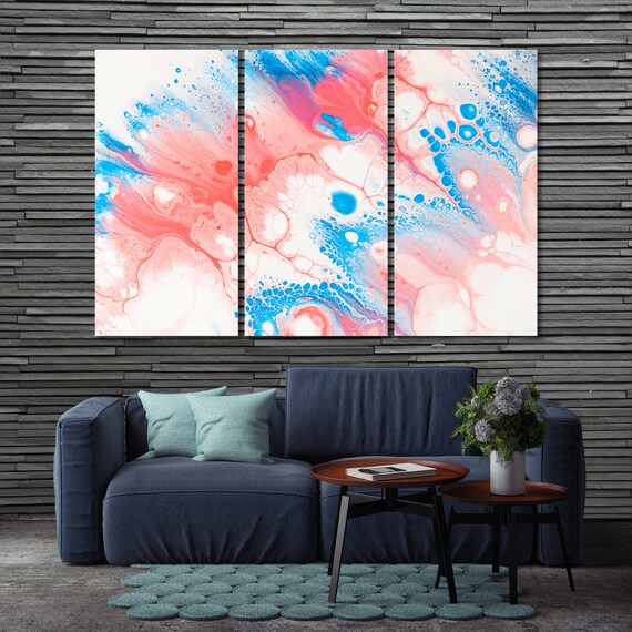 Pink and Blue Abstract Art Canvas Set | Etsy