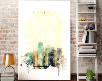 Lienzo con el horizonte de Kansas City para decoración de pared contemporánea