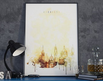 Budapest wall art, Budapest watercolor poster, Budapest modern wall art, Budapest colorful poster, Budapest poster for gift, Hungary poster