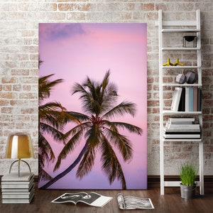 Tropical Palm Tree Photography Print – Sunset Coastal Wall Art | Beach Vacation Poster, Island Paradise Nature Artwork