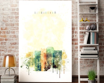 Impresión artística en lienzo de acuarela de Birmingham, Alabama, decoración del hogar