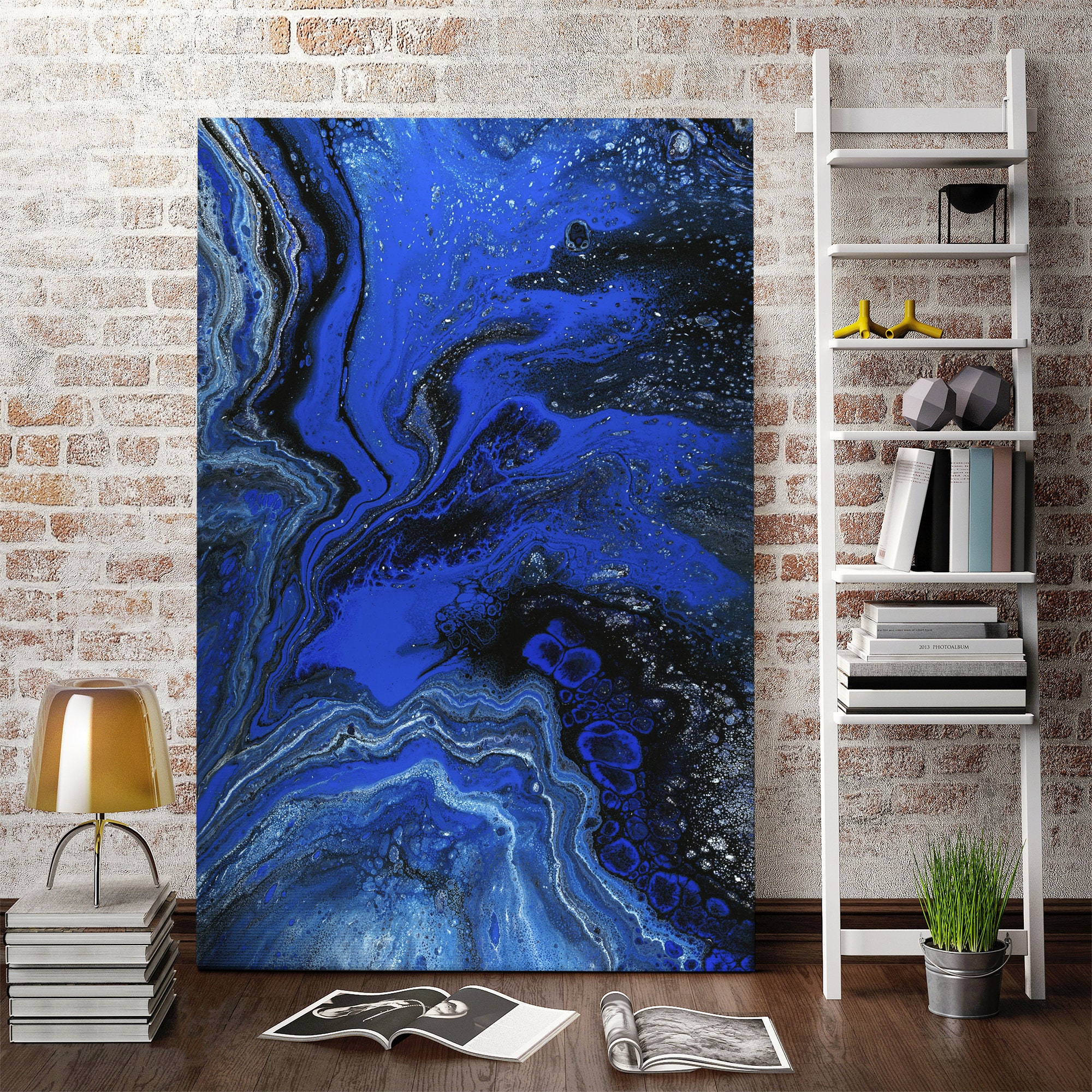 Blue Abstract Painting on Canvas, Modern Art Print - Etsy