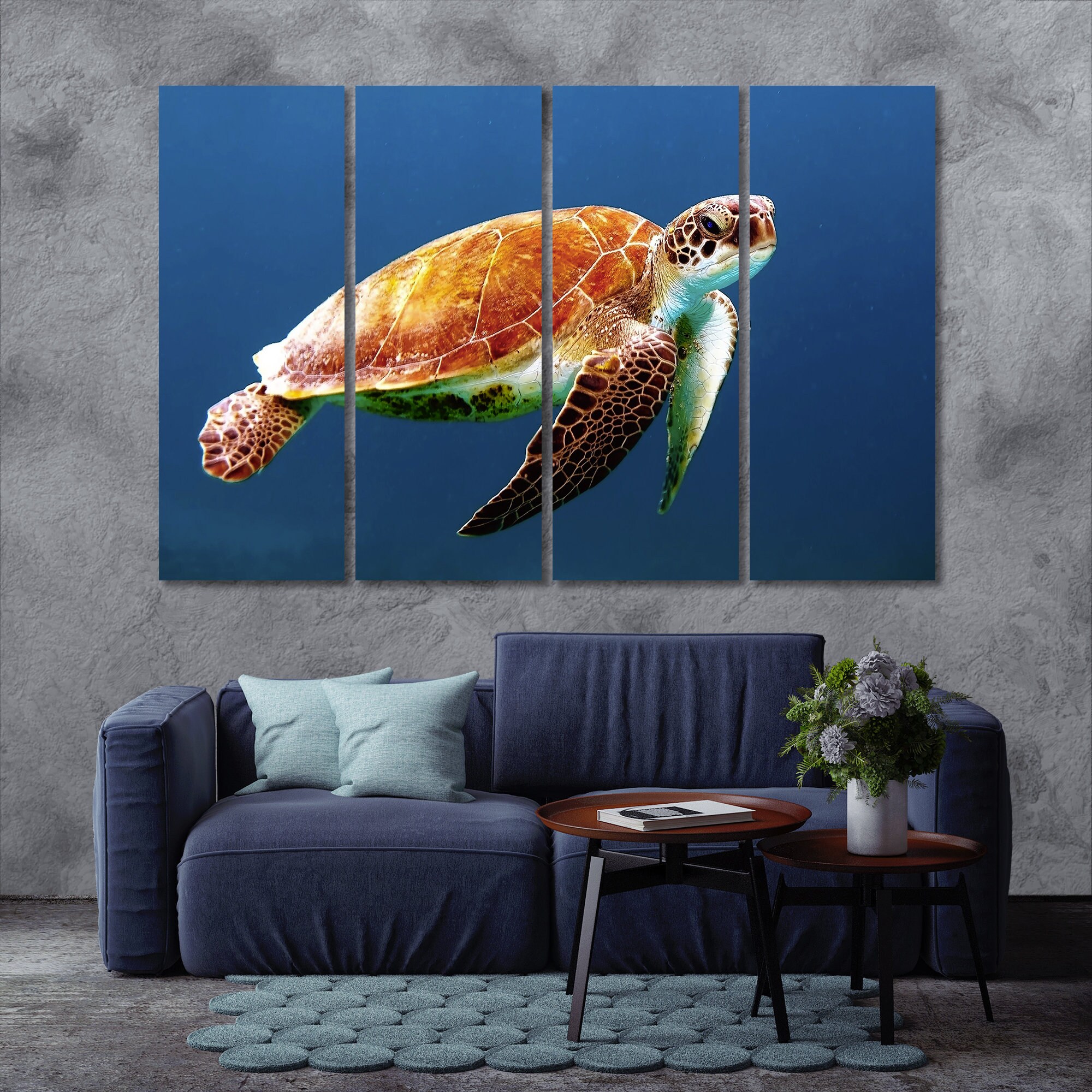 Sea Turtle wall canvas decor Underwater Life canvas art blue | Etsy