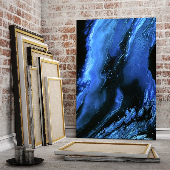 Blue and Black Abstract Art Canvas Decor Etsy