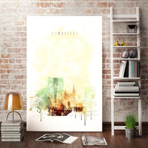Beau décor d'impression à l'aquarelle de Marseille, art mural vertical sur toile France, impression d'oeuvre d'art de Marseille, impression de paysage urbain de Marseille