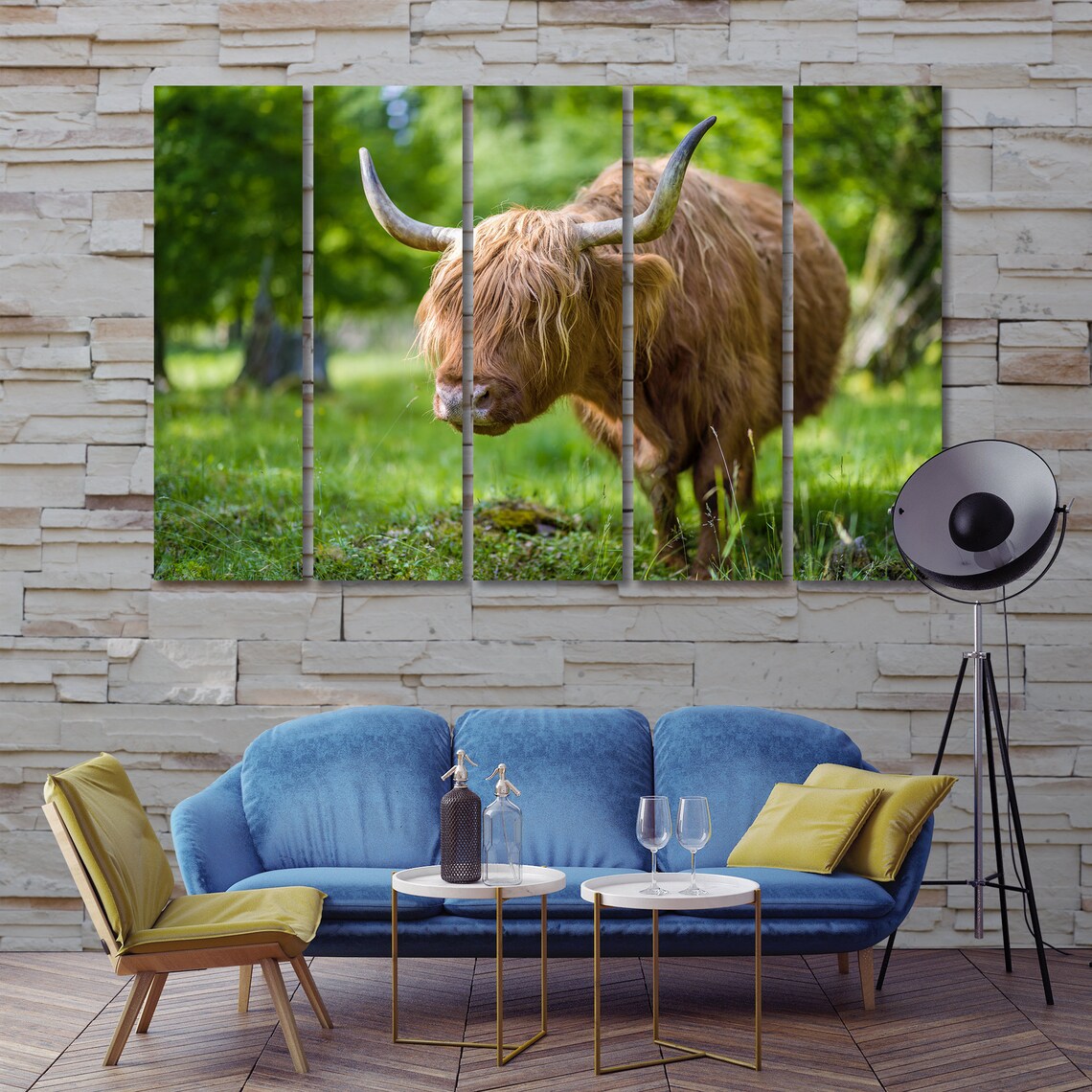 Highland Cow large contemporary wall art Etsy
