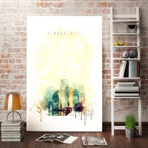 Jersey City wall decor paintings, New Jersey artwork for walls, Jersey City watercolor print, Jersey City cityscape print, Jersey City decor