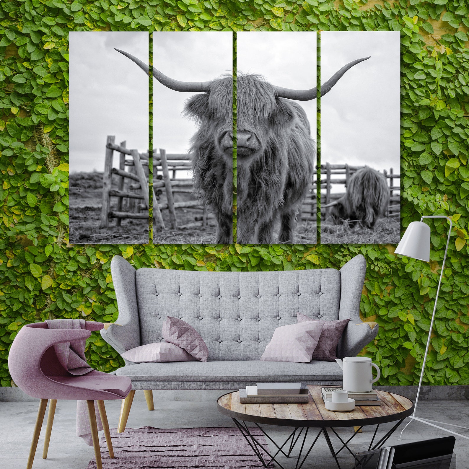 Highland Cattle Bull contemporary canvas wall art Black and Etsy