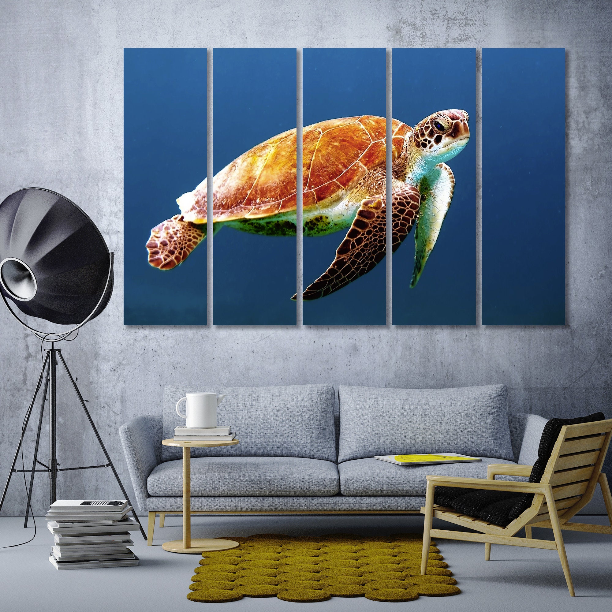 Sea Turtle wall canvas decor Underwater Life canvas art blue | Etsy