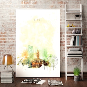 Lille Skyline Watercolor Wall Art Print – France Cityscape Poster | Modern Travel Artwork, Colorful Architecture Home Decor