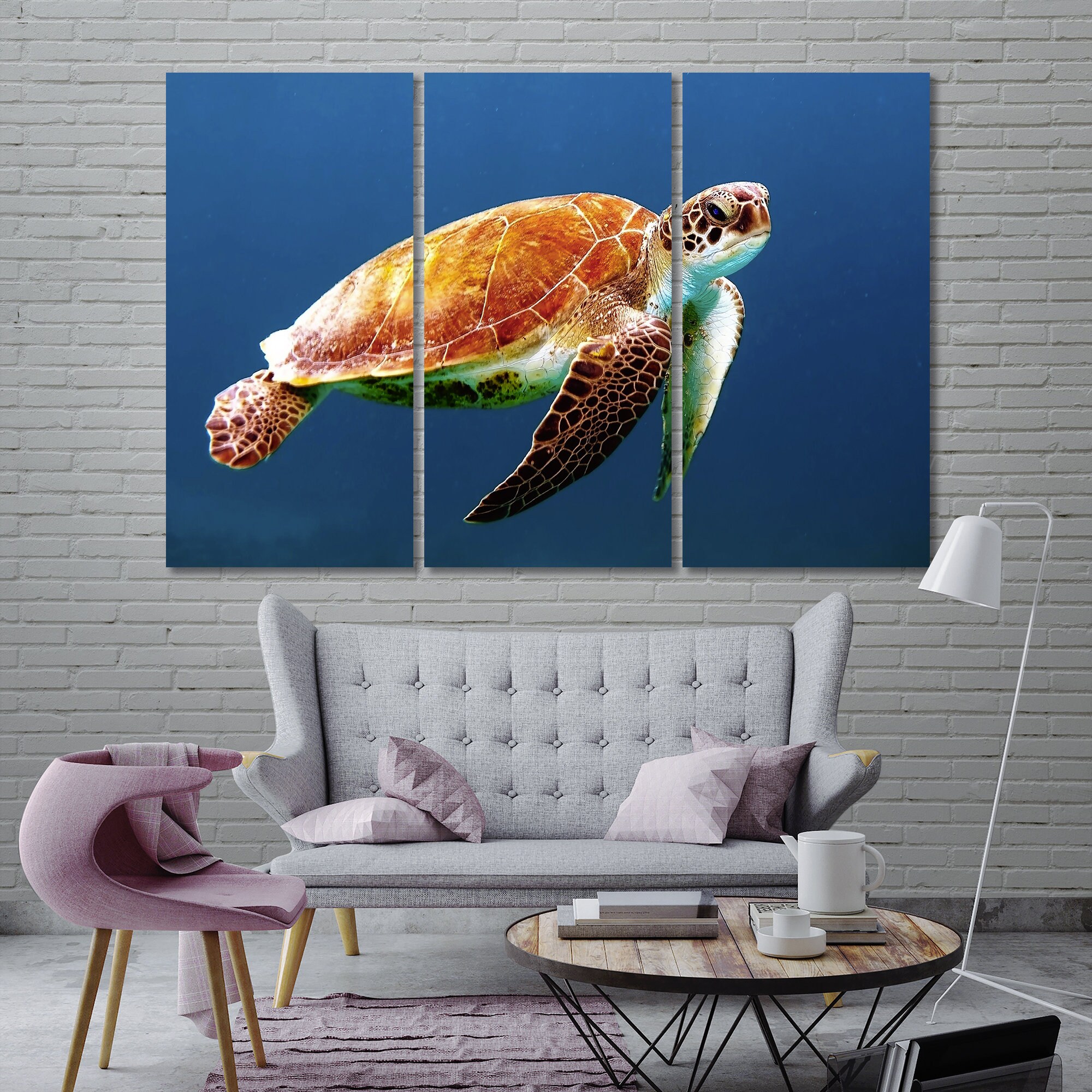 Sea Turtle wall canvas decor Underwater Life canvas art blue | Etsy