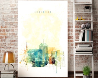 Dortmund Germany Watercolor Cityscape Canvas Art Print