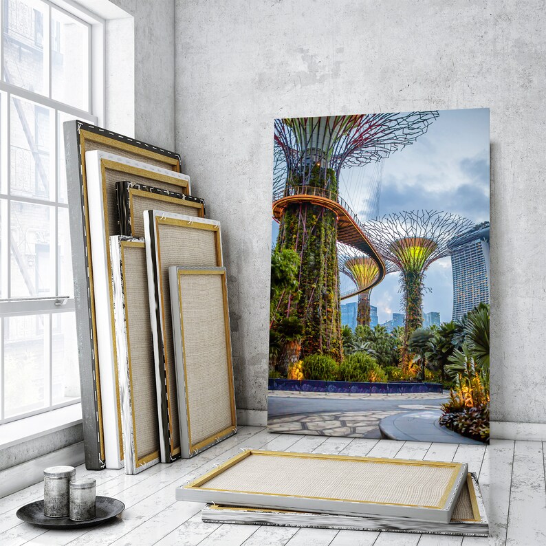 Gardens by the Bay canvas wall pictures, Singapore Sky Garden wall decor canvas, Gardens by the Bay popular art for home decor image 4